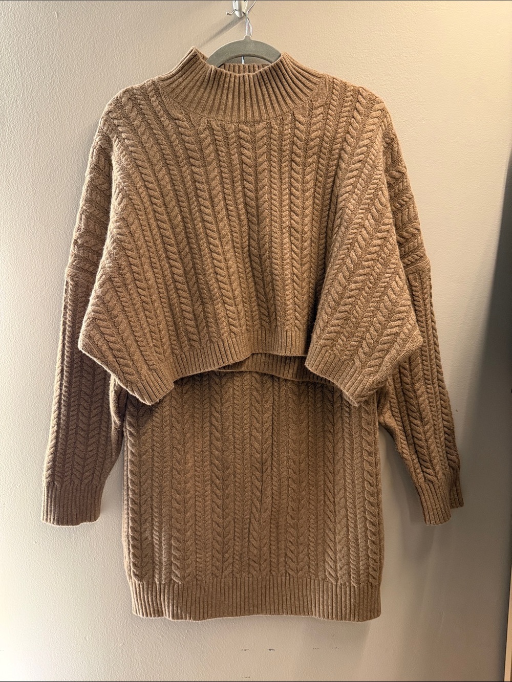 Banana Republic Cable-Knit Turtleneck Sweater Skirt Set in Camel Brown